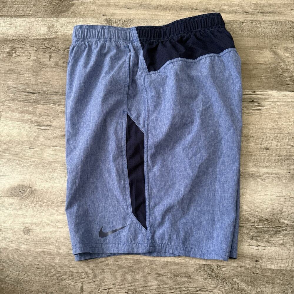 Nike Swim Trunks Mens Size XL Elastic Waist Blue Black Longer Length Spell Out